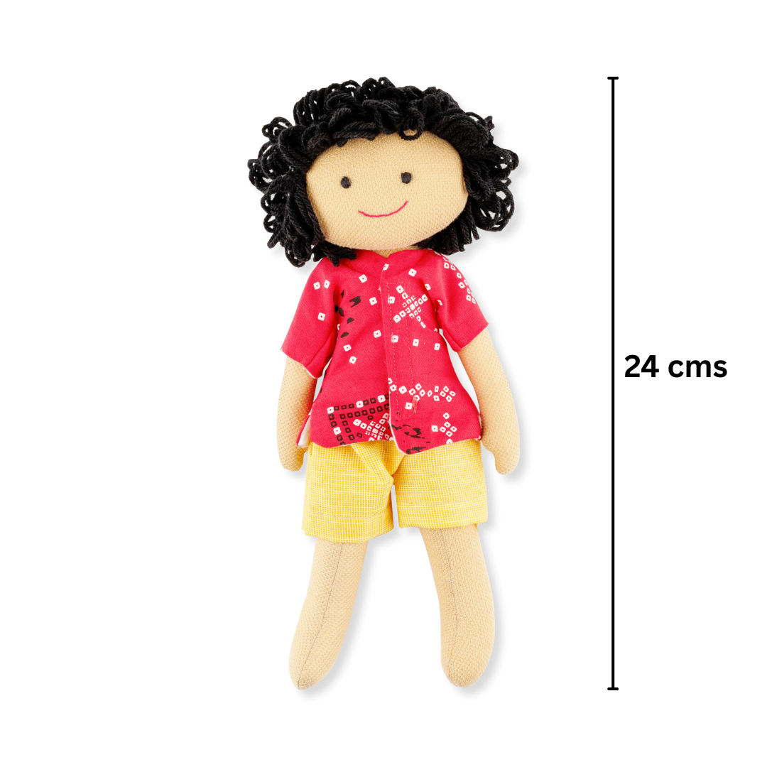 Veer Handmade Cloth Doll - Orange and Yellow Shorts - Image 4