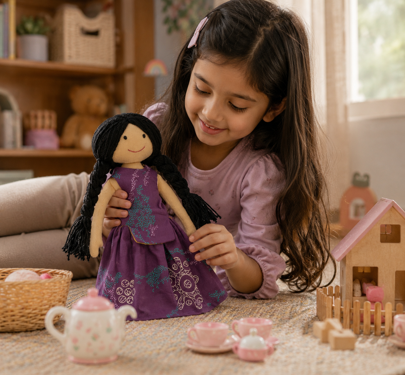Tara Handmade Cloth Doll - Purple - Image 3