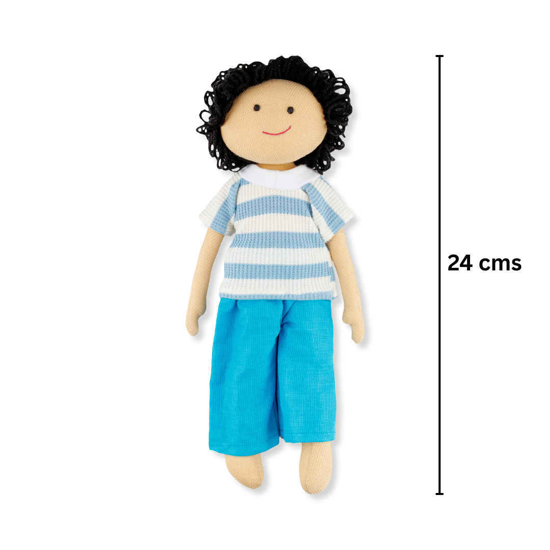 Veer Handmade Cloth Doll - Blue stripe shirt and blue Shorts - Image 4